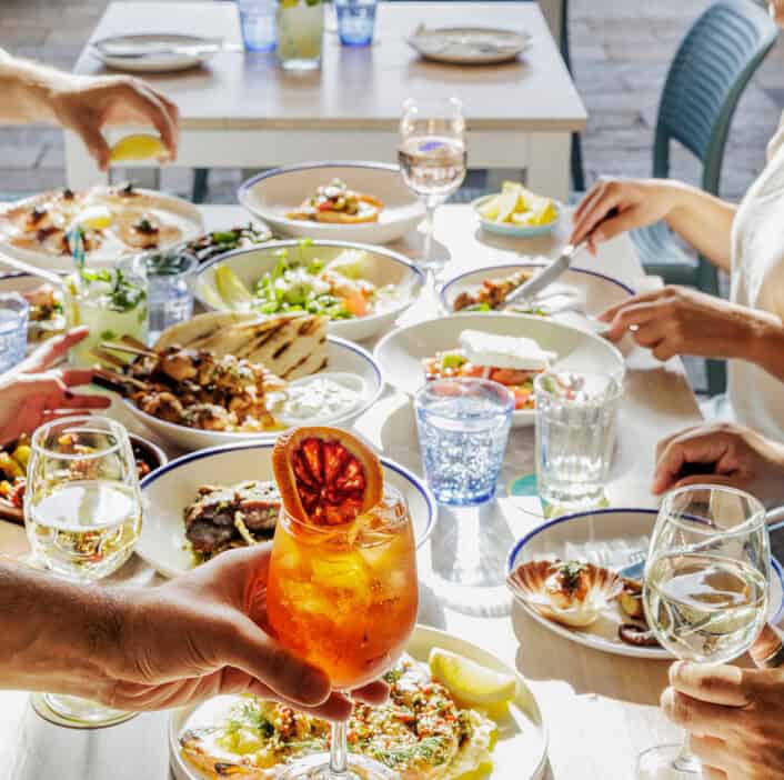 Table full of food at Georges